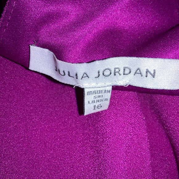 Julia Jordan fucshia twist neck crepe halter jumpsuit Sz 16 wide leg back zip - Picture 9 of 11